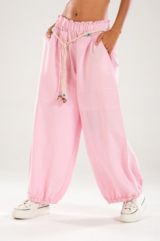 Cocopelli Tasarım Keten Pembe Baggy Pantolon Coc1107 Çok Renkli