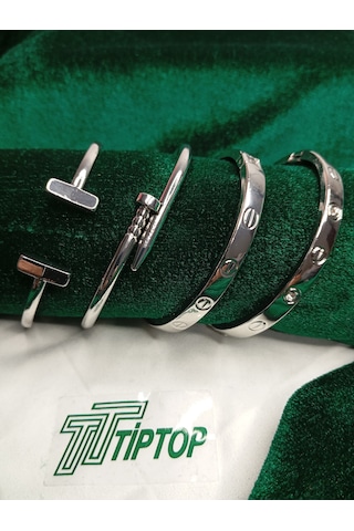 Tiptop/ Gümüş Renk 4 Lü Çelik Bileklik Set Gümüş