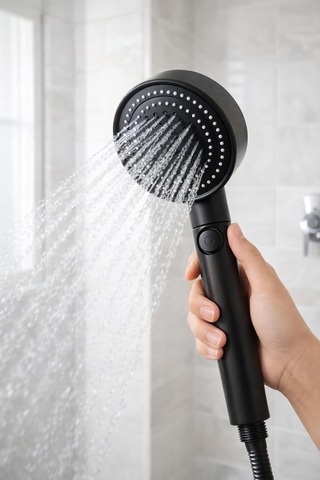 Siyah Pervaneli Turbo Duş Başlığı, 5 Akış Modlu Aç Kapa Kontrollü Yüksek Basınçlı Su Tasarruflu Masaj Etkili Modern Banyo El Duşu Standart Hortum Uyumlu Diğer