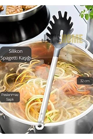 Silikon Spagetti Kaşığı Paslanmaz Çelik Saplı 32 Cm Siyah