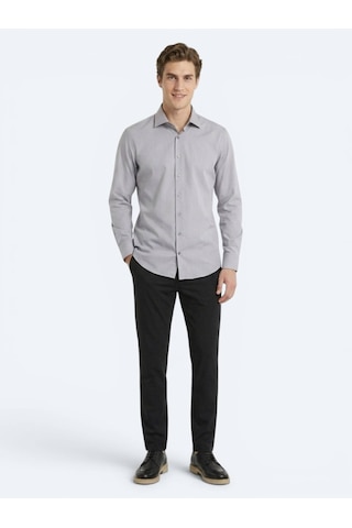Kip Gri Regular Fit Uzun Dokuma Casual Pamuk Karışımlı Gömlek
