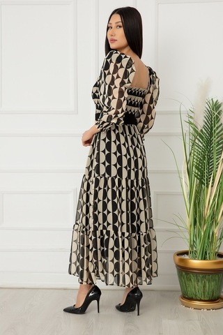 Kalopya Bayan Göğüs Büzgülü Şifon Elbise 9027 Ekru