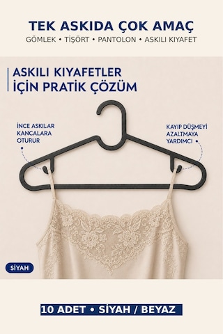 Mayaa Home 10'lu Set Çok Amaçlı Elbise Askısı Çift Yan Kancalı Pantolon Ve Elbise Askısı 38 Cm Siyah - 939951857