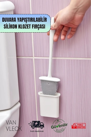 Beyaz SilikonTuvalet Klozet Temizleme Fırçası, Yapışkanlı