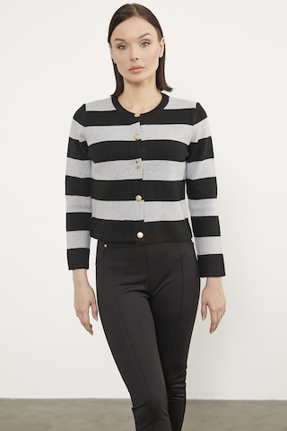 Çizgili Kısa Triko Hırka - Siyah 001