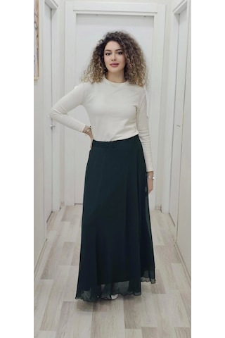 Bel Lastikli Kloş Şifon Etek 6003-yeşil Yeşil