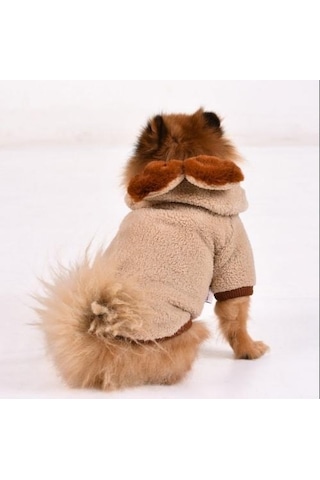 Gedyco Beige Premium Peluş Küçük Irk Köpek Sweatshirtü 2 - 8 Kg Arası Köpeklere Uygundur