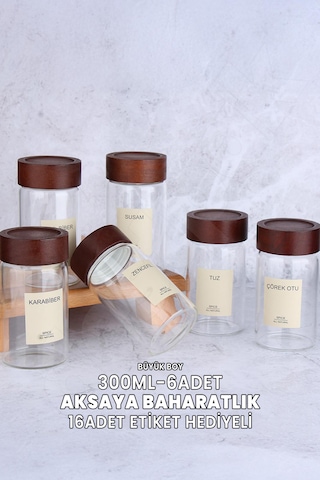 Akasya 6 Adet 300 Ml Cam Baharatlık - Akasya Rengi - Yuvarlak Çok Renkli