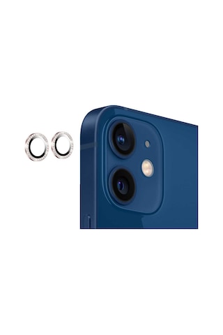 Apple Uyumlu iPhone 12 Mini Taşlı Kamera Lens Koruyucu Çerçeveli Koruyuc