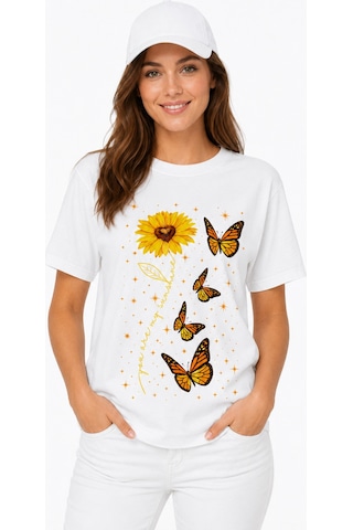 Bayloranzzo Sunflower %100 Pamuk Heavy Cotton Premium Kalite Kadın Tişört Beyaz