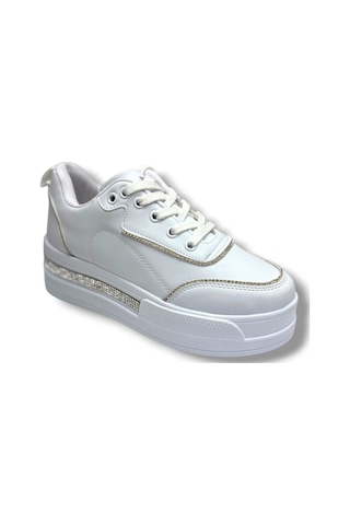 Lady Classy 1182-26 Cilt Şerit Taşlı Anatomik Kadın Sneaker Beyaz