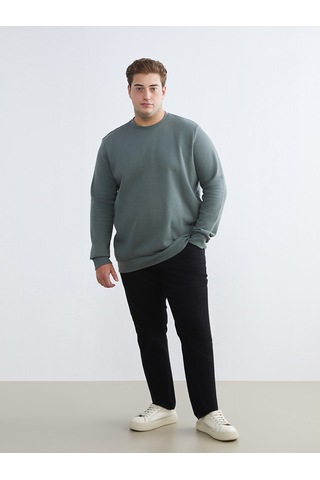 Lcwaıkıkı Classic Yeşil Büyük Beden Bisiklet Yaka Erkek Sweatshirt