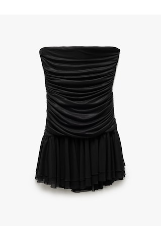 Koton Drape Detaylı Kolsuz Straplez Volanlı Mini Abiye Elbise Siyah 5sak80007fk Siyah
