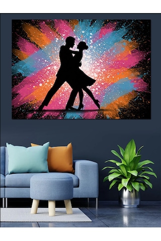 Işıklı Fon Tango Dansı Dekoratif Kanvas - Mdf Ahşap Tablo