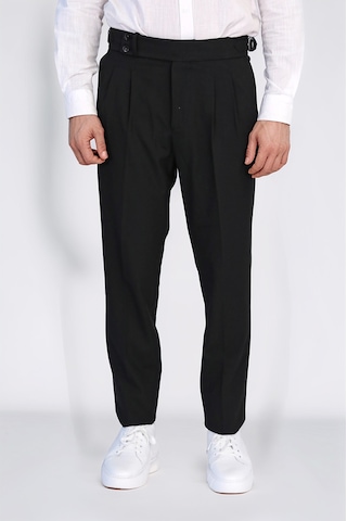 Siyah Çift Pileli Tokalı Yüksek Bel Slim Fit Pantolon Wessi Siyah