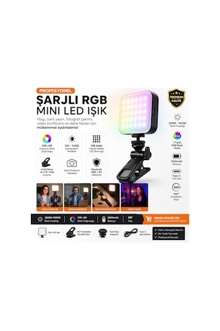 Şarjlı Rgb Mini Led Çekim Işığı Vlog Kamera Ve Telefon Konferans Işığı 2000mah