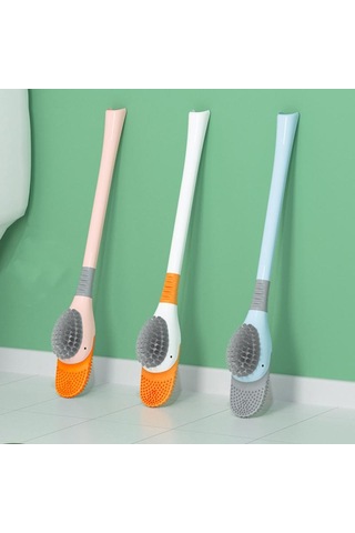 Mavi Silikon Banyo Tuvalet Fırçası Duvara Monte Fırça Esnek Derin Temiz Köşe Temizleme Fırçası Sevimli Ördek Tuvalet Fırçası