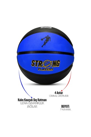 Telvesse Strong Basketbol Topu Pompalı Full Kauçuk Dayanıklı Deep Channel Kabartma No:7 B12 Mavi