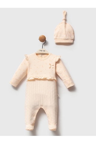 Moi Noi Baby Moi Noi 2li Şapkalı Fırfırlı Tulum - Pudra Somon