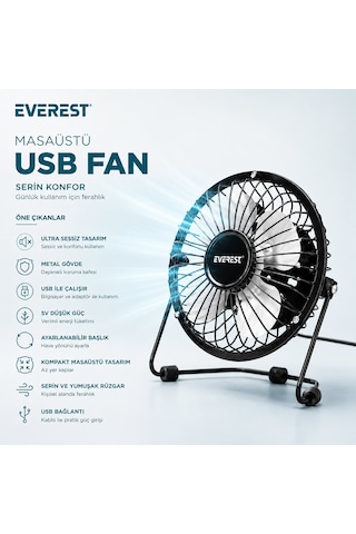 Usb Şarjlı - Metal Gövde 14.5x7.5x15cm Mini Masaüstü Fan - Vantilatör Efn-482 5517