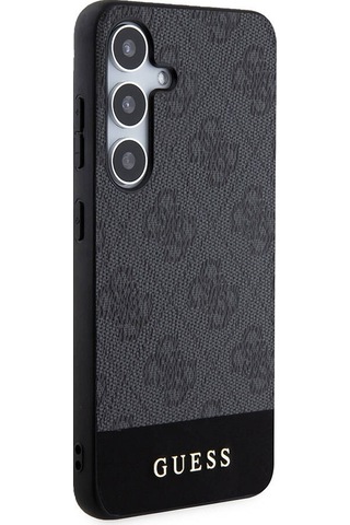 Galaxy S24 Plus Uyumlu Kılıf Guess Lisanslı Pu Deri Şerit Logo Dizaynlı Kapak Siyah