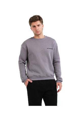 Justever Bisiklet Yaka Nakışlı Şardonlu İçi Polarlı Gri Erkek Sweatshirt - Volar Gri