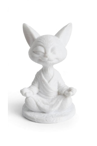 Zen Cat Meditasyon Kedi Figürü - El Yapımı - 3d Baskı - Taş Tozu Görünümlü - Hediyelik - Beyaz