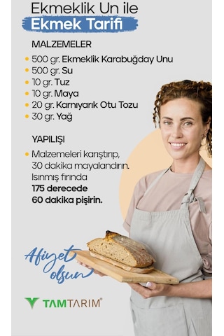 Tam Tarım Glutensiz %100 Tam Çiğ Karabuğday Unundan Ekmeklik Un 5 KG + Psyllium Karnıyarık Otu Tozu 100 G + Kuru Maya 3 x 10 G