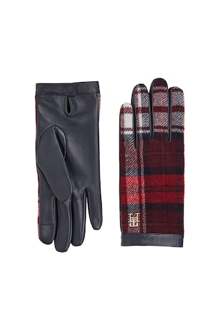 Tommy Hilfiger Tommy Check Leather Kadın Kırmızı Eldiven