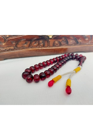 Soma Tesbih Trabzon Bakır Kazaz Püsküllü Ateş Kehribar Tesbih Ölçü: 7,5 X 10