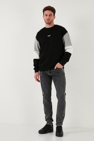 Buratti Pamuklu Relaxed Fit Bisiklet Yaka Şardonlu Renk Bloklu Erkek Sweat 5905298T Siyah