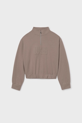 Kız Çocuk Yarım Fermuarlı Kabartma Yazılı Sweatshirt - Vizon Kahverengi