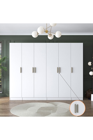 Rani Ba157 Geniş Gardırop Elbise Dolabı 6 Kapaklı 13 Raflı 3 Askılı Modüler Dolap Beyaz