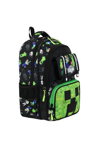 Minecraft Beslenme Çantalı Kalemlikli Okul Çantası Siyah Siyah Siyah