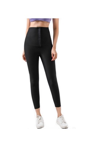 Fit Women Kadın Siyah Sauna Iki Beden Vücut Beli Agraflı Korse Tayt