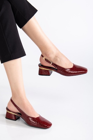 Suins Shoes Suins Christa Model Kadın Orta Topuklu Kroko Ayakkabı Bordo