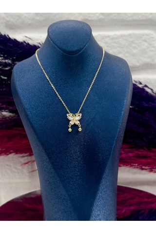 925 Ayar Gümüş Özel Tasarım Gold Renk Zarif Kadın Kolye Gümüş