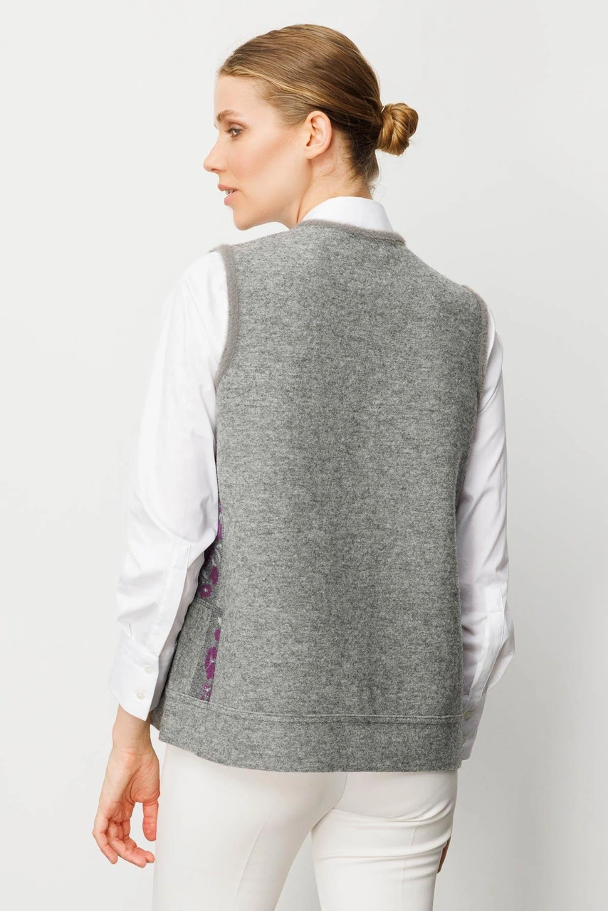 Desen Triko Kadın Pıtırcık Çiçekli Patchwork Keçe Yün Yelek Y.füme A.mor Y.füme A.mor