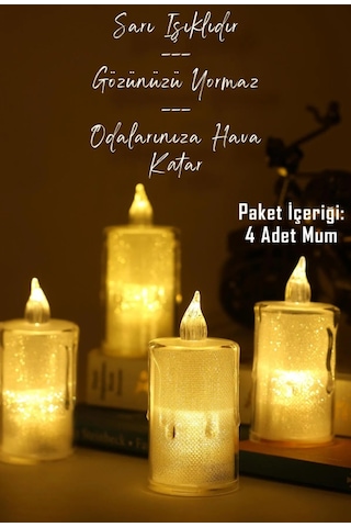 4 Adet Eriyen Mini Led Mum Seti Pilli Dumansız Alevli Ledli Dekoratif Yapay Mum Dekor Işığı 6cm Beyaz