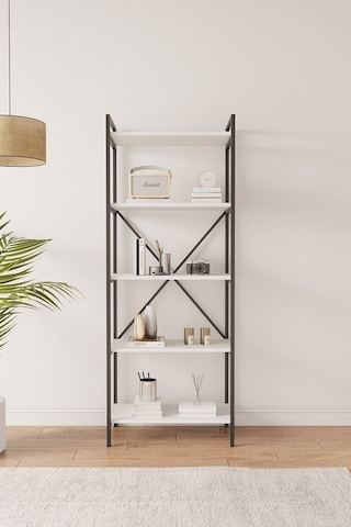 Nilamu Beyaz 65 Cm Kitaplık, Metal Aksamlı, Organizer, Ofis, Ev, 65 170 34 Cm Beyaz