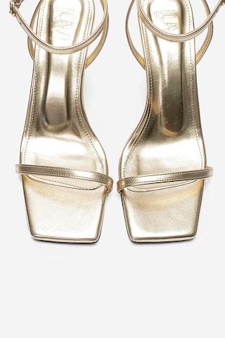 Luvishoes Sone Altın Cilt Gold Topuklu İnce Bantlı Kadın Topuklu Ayakkabı