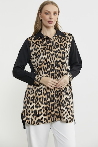 Leopar Detaylı Tunik Gömlek - Siyah Siyah