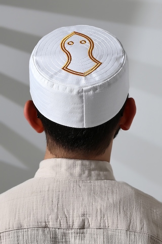 Nalı Şerif Desenli Kalıp Kumaş Takke Beyaz Beyaz