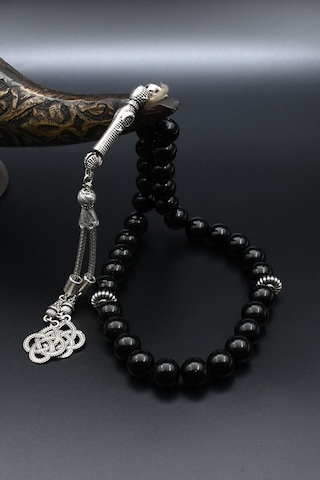 Doğal Oniks Taşlı 33'lük Tesbih Metal Püsküllü 10mm Küre Kesim 902259