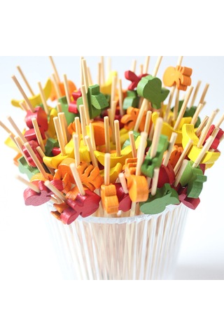 Suofeng Renkli Ananas Desenli Bambu Kokteyl Çubukları - Meyve, Sandviç, Tatlı İçin Güvenli Ve Şık 100 Adet Seti Diğer