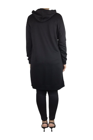 Kadın Kapşonlu Önü Fermuarlı Kanguru Cepli Kristal Kumaş Ceket Siyah