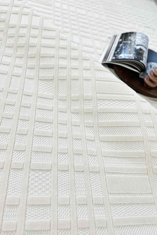 Milan Dokuma Yıkanabilir Bukleli Modern Gri Salon Halısı Mutfak Halısı Yolluk Beyaz