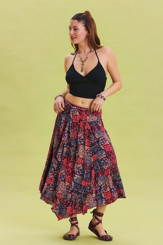 Beli Bağlamalı Salaş Midi Kloş Etek Kırmızı