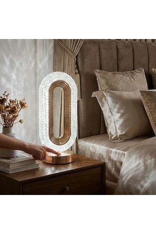 Oval Şeklinde Kristal Led Masa Lambası Dokunmatik, 3 Renk Işık Modlu, Şarjlı Dekoratif Gece Lambası Çok Renkli