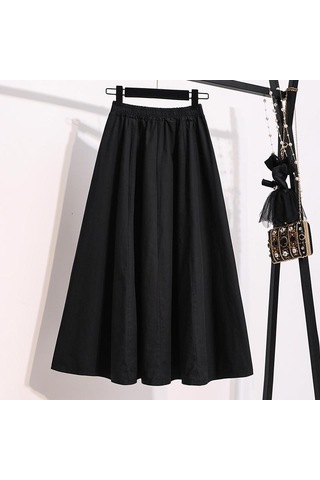 Mojta Kadın Giyim Yüksek Bel Bahar Sonbahar Artı Boyutu Ince A-line Etek Gevşek Rahat Orta Uzunlukta Etek Siyah